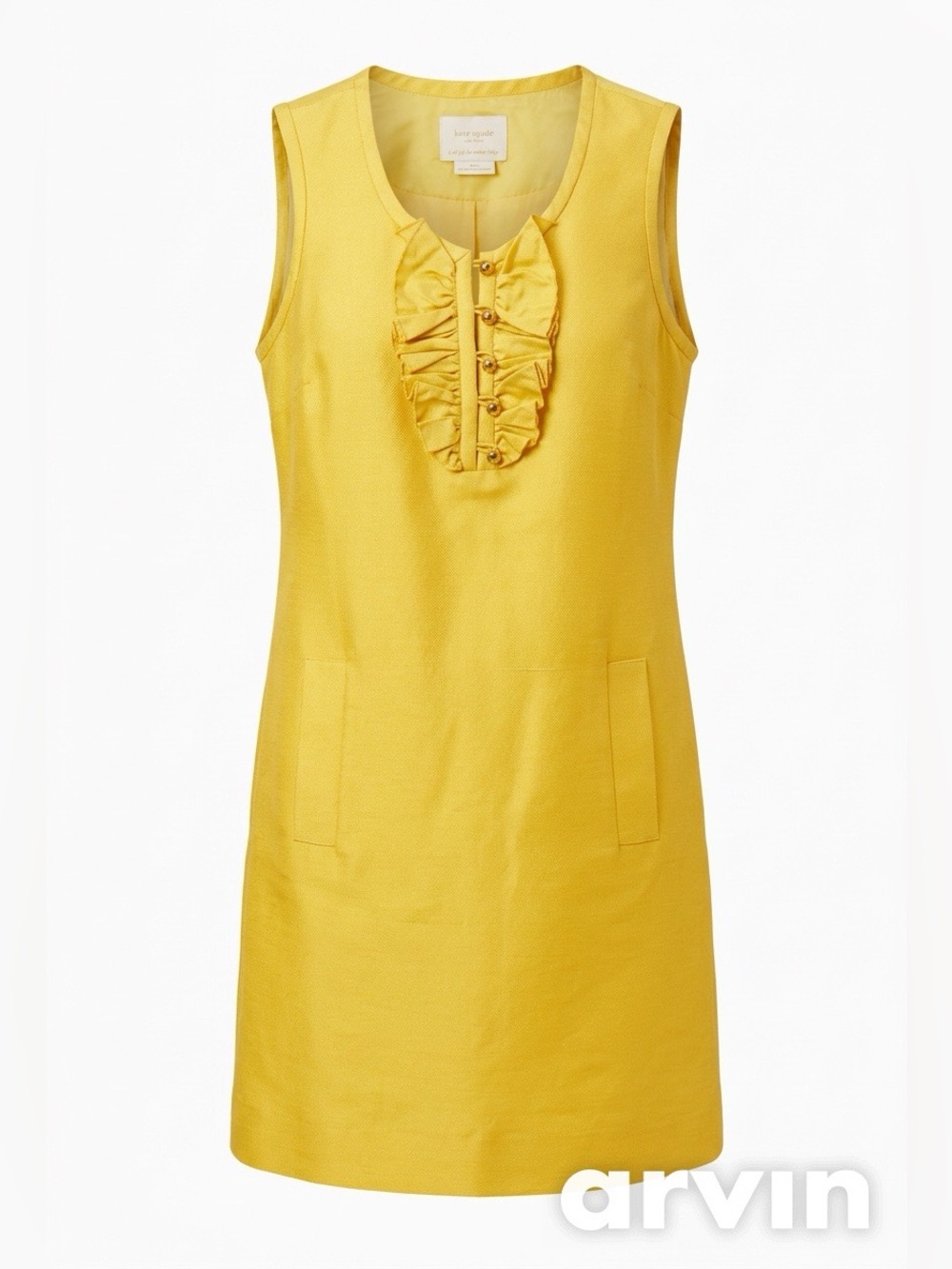 Kate Spade Yellow Silk Blend Ruffle Front Pockets Shift Dress - Size S